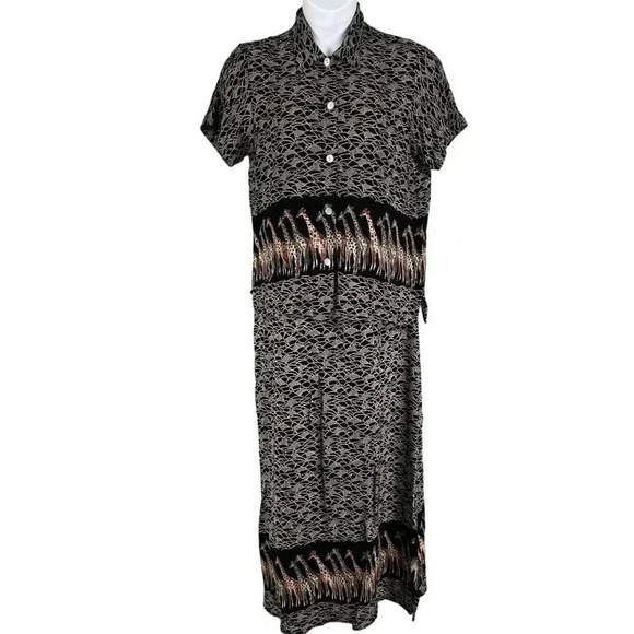 VTG Stonebridge Set Maxi Dress L Blazer Top XL Black Giraffe Tribal Animal Print - Picture 2 of 16